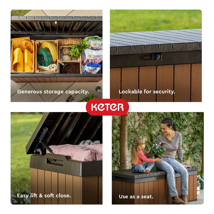 Keter Darwin 100 Gallon Resin Large Deck Box - Organization and Storage for