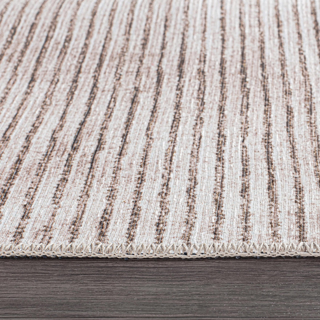 Contemporary Distressed Stripe Machine Washable Area Rug