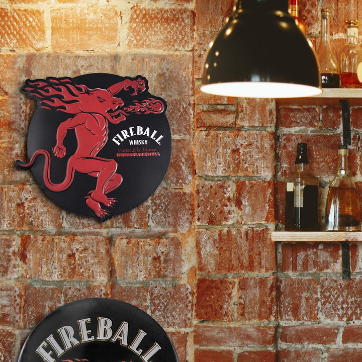 Fireball Whisky Embossed Metal Wall Decor Sign Red Novelty