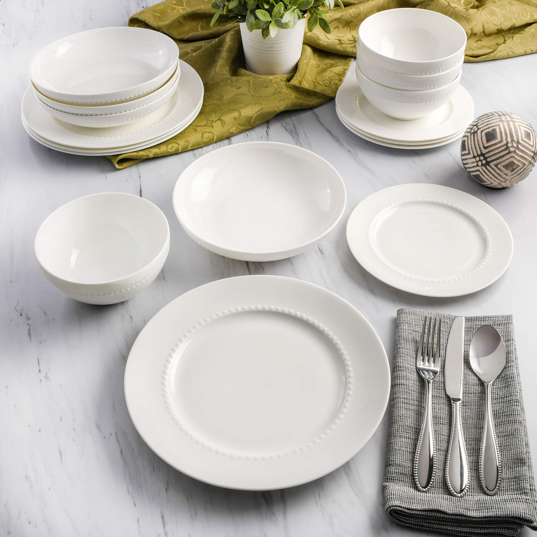 Gibson Elite Embossed Bone China Double Bowl Dinnerware Set Service for 4