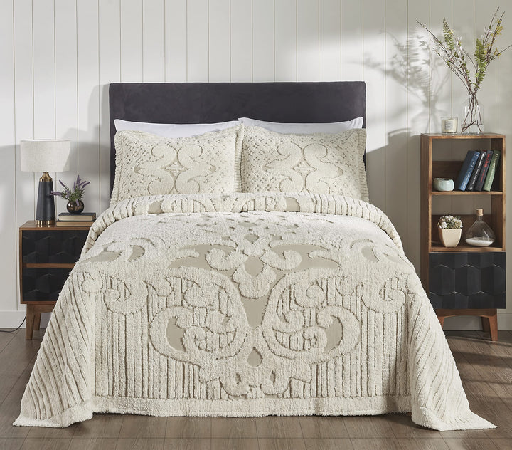 Better Trends Serenity Collection 100% Cotton Chenille Bedspread Medallion Natural/Beige - Twin