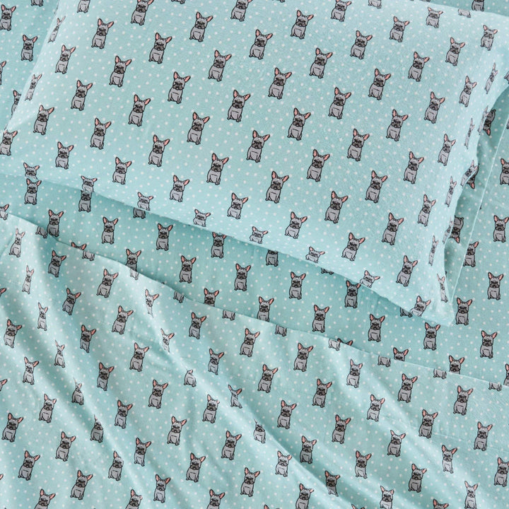 4 Piece French Bulldog Flannel Sheet Set Bulldog Bedding