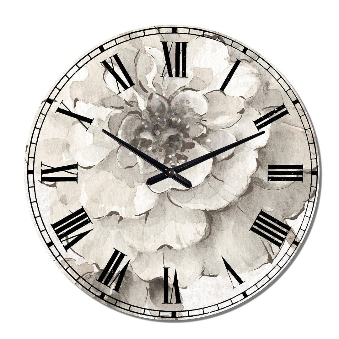 Design Art Designart 'Indigold Grey Peonies I' Farmhouse Large Wall Clock 23 in.