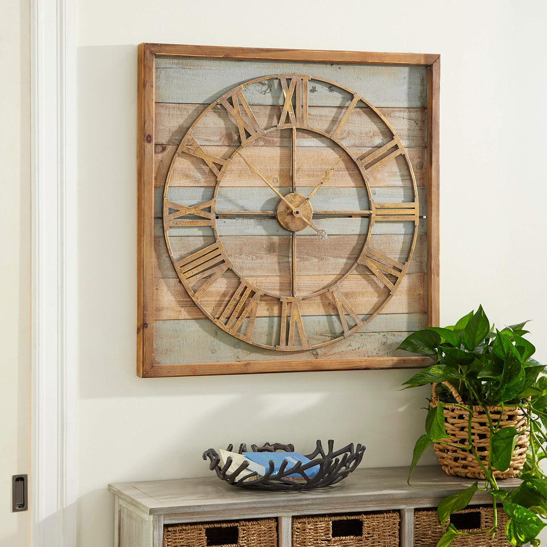 Jartop Wood Metal 30-inch X Wall Clock Brown Farmhouse Square Finish Roman