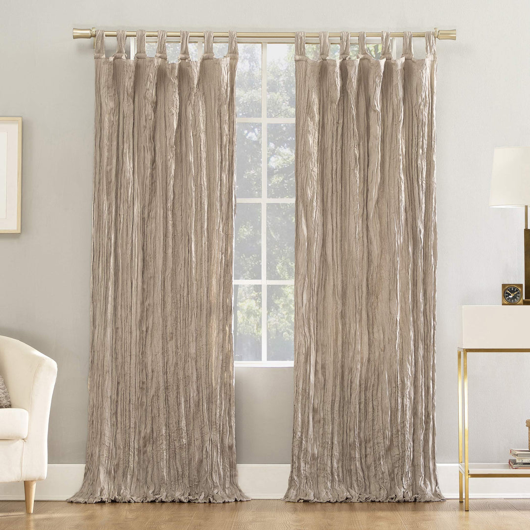 No. 918 Odelia Distressed Velvet Semi-Sheer Tab Top Curtain Panel 50" x 84" 50x84 - Pearl