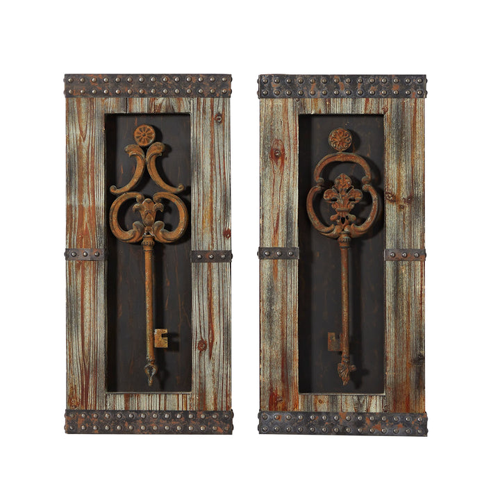 Brown Fir Rustic Wall (Set Of 2) Iron