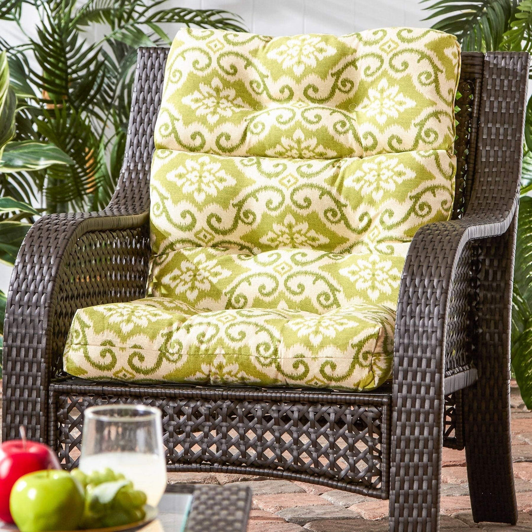 Cocoa Beach 22-inch X 44-inch Outdoor High Back Chair Cushion Green White Ikat