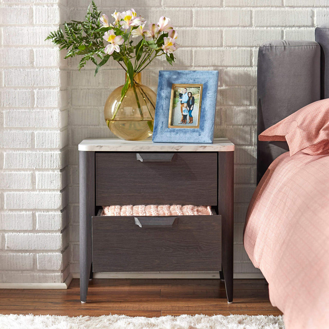 Nightstand Grey Mid-Century Modern Transitional MDF Includes Hardware