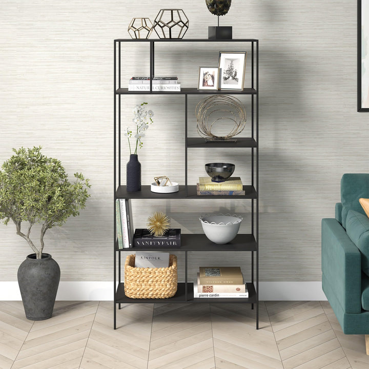 72" Tall Rectangular Bookcase 36" Wide Black odern Contemporary etal Satin - Diamond Home USA