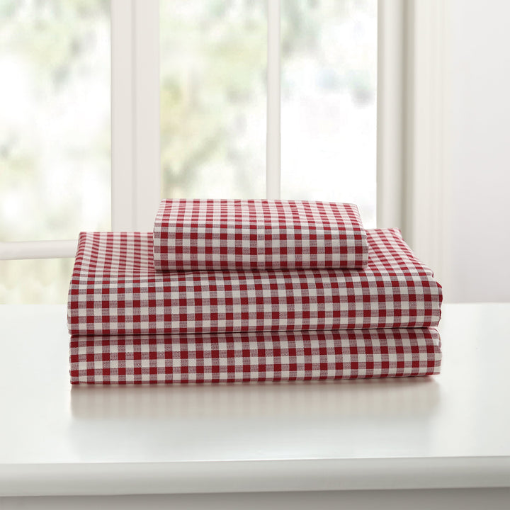 Laurel & Mayfair 250tc 100% Cotton Gingham Print Sheet Set Queen Red