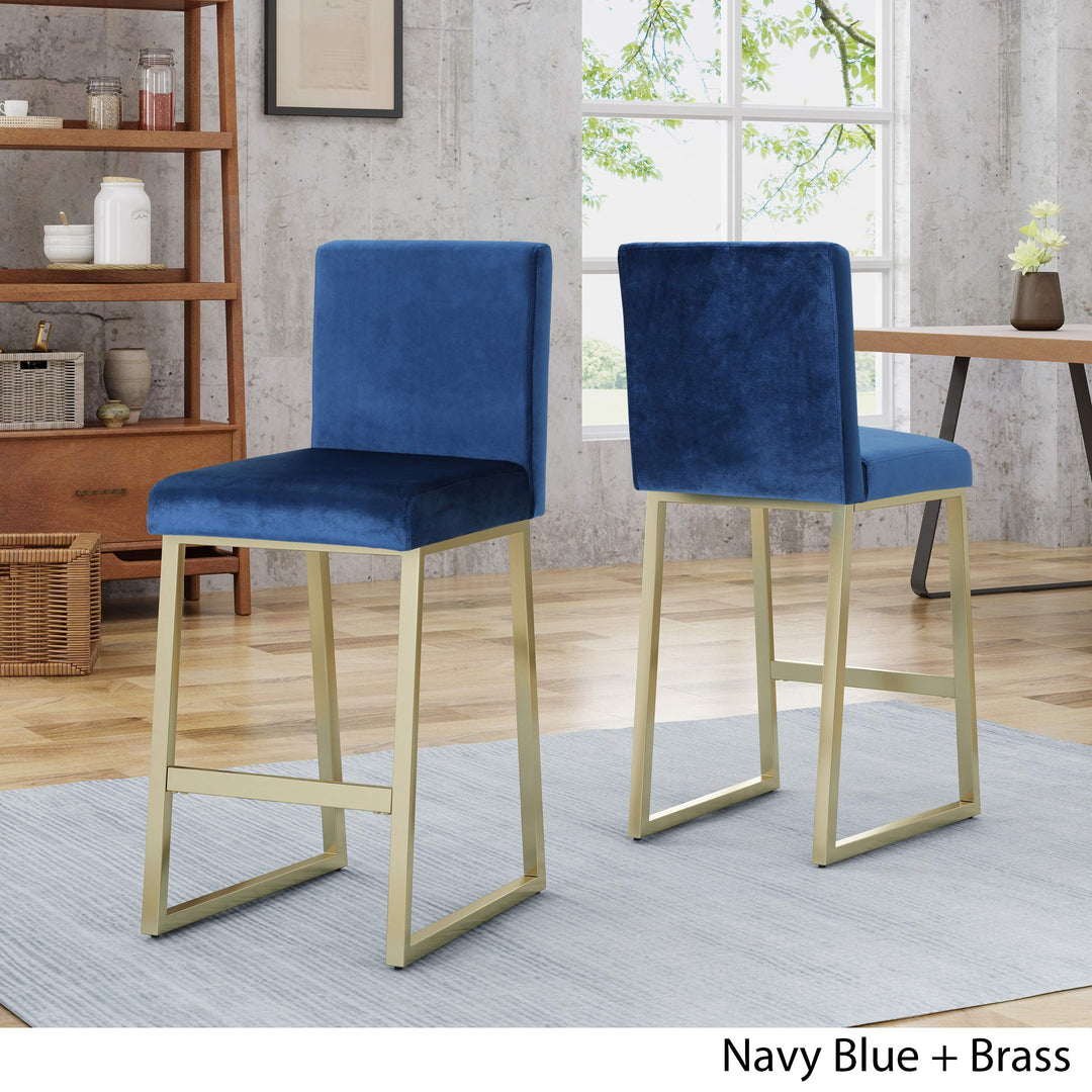 Christopher Knight Home Lexi Modern Velvet Barstools and Brass Set