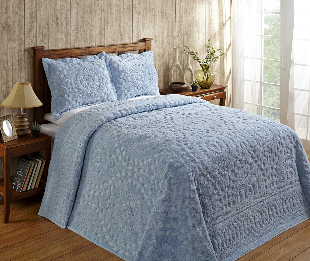 Better Trends 100% Cotton Chenille Bedspreads Full/Double Size Rio Collection Blue - Full