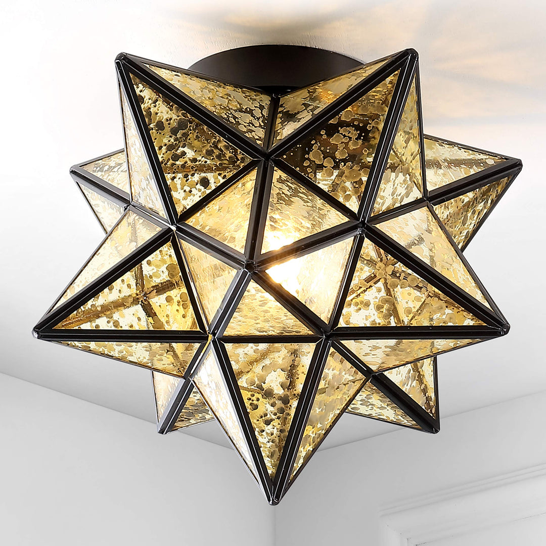 JONATHAN Y JYL9035D Stella 12" Moravian Star Metal/Glass LED Flush Mount Oil Rubbed Bronze/Mercury