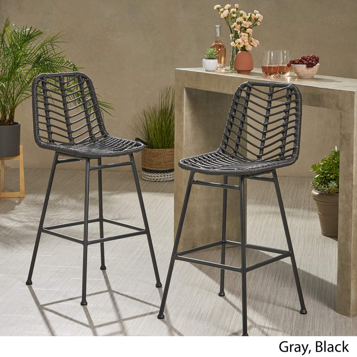 Sawtelle Outdoor Wicker Barstools (Set of 2) by Christopher Knight Home