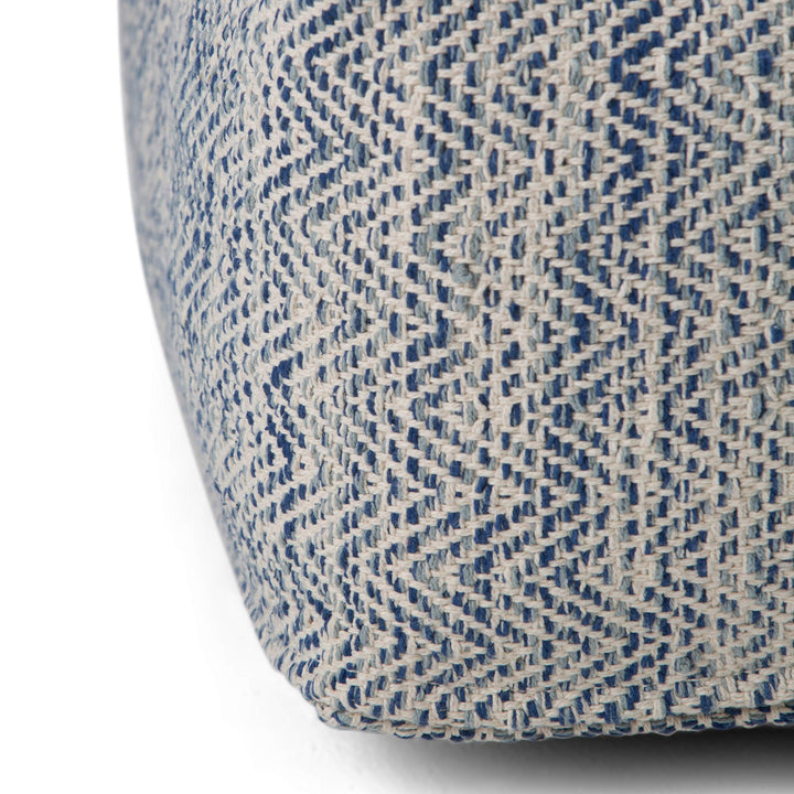 Transitional Square Pouf in Patterned Denim Melange Cotton Blue Geometric Casual