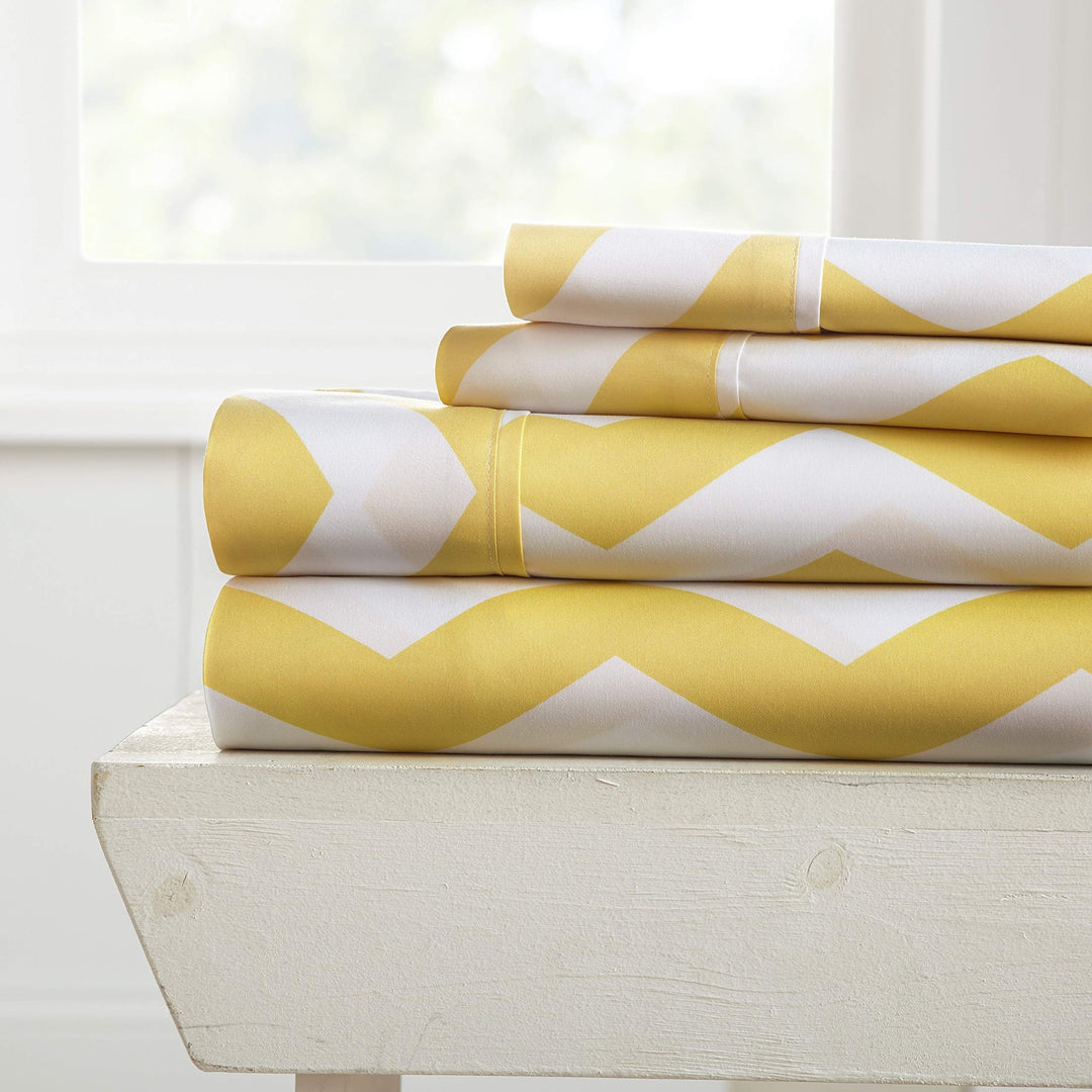 4 Piece Yellow Chevron Pattern Sheet California King Set White Cream Stripe California King - arrow-yellow