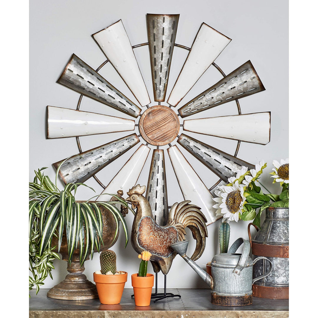 Industrial Pinwheel Iron Wall Decor White Rustic