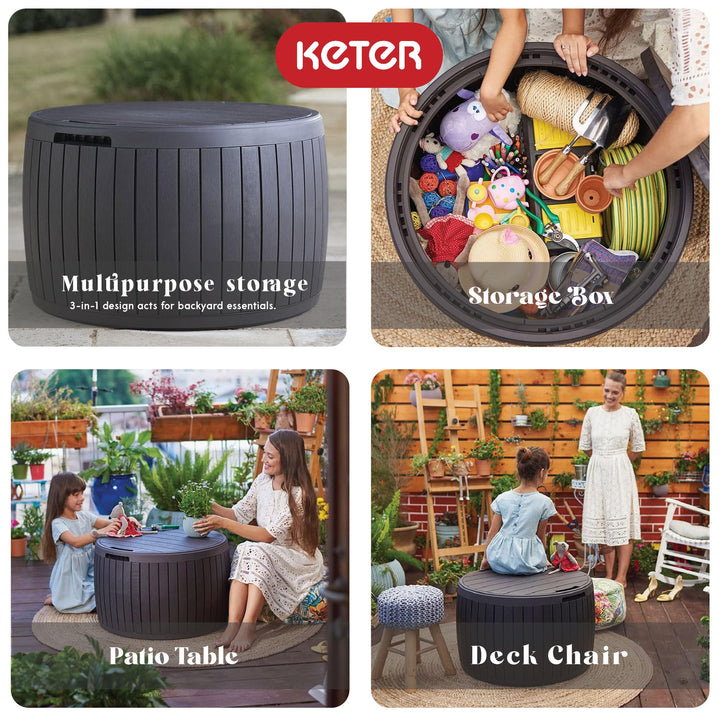 Keter Circa 3-in-1 Outdoor Resin Ottoman Deck Storage Box with 37-Gallon Storage