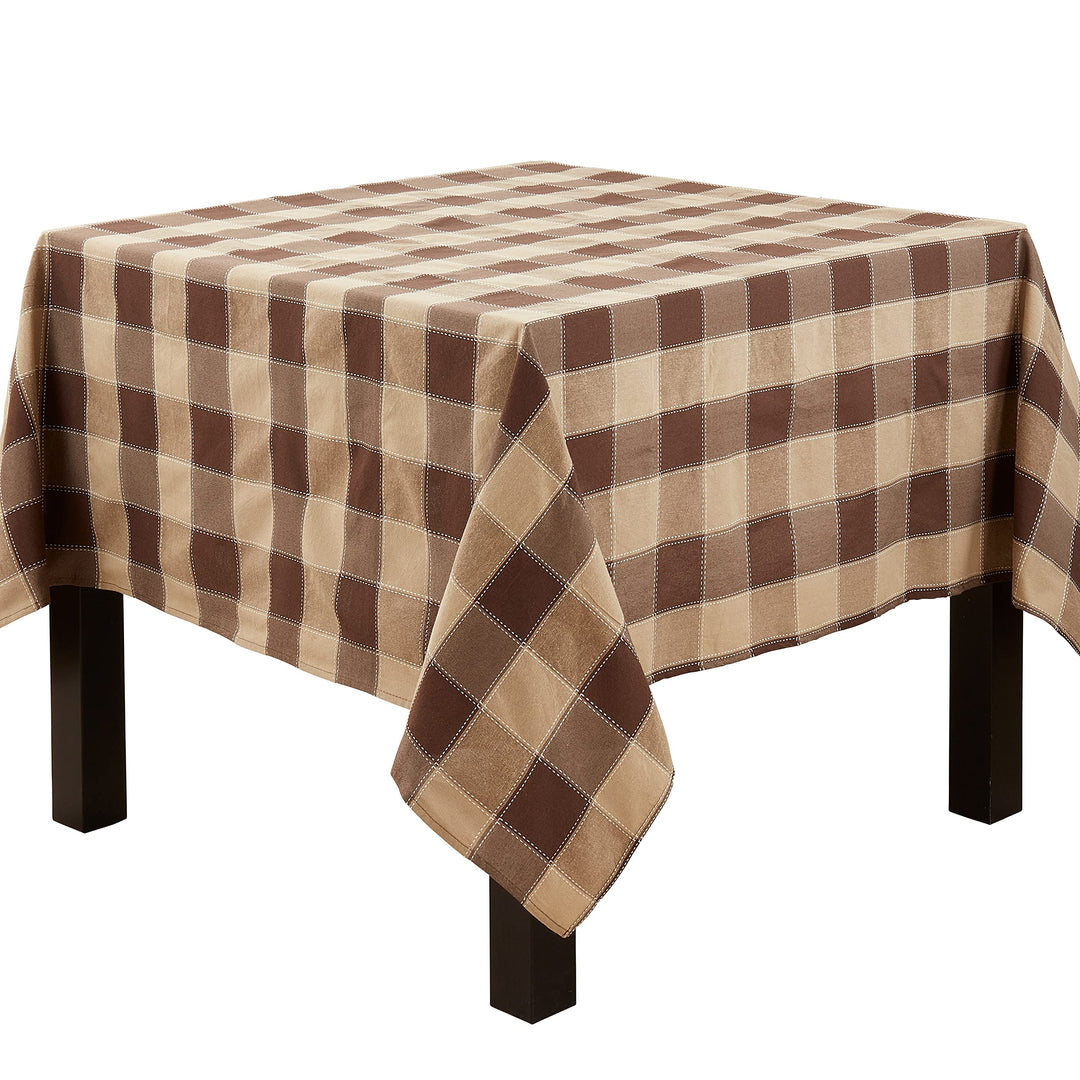 SARO LIFESTYLE Stitched Plaid Tablecloth 70'' (8571.MC70S) 70" - Mocha