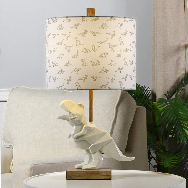 White Geometric Dinosaur Table Lamp Tan Bohemian Eclectic