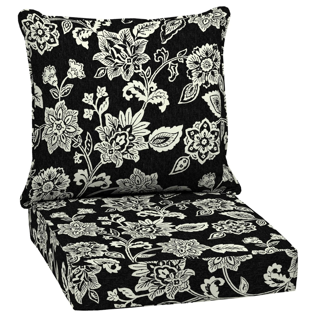 Jacobean Outdoor Deep Seat Set Black Floral Vintage Polyester Uv Resistant