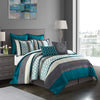 Stratford Park Bedding Striped Pintuck 8-Piece Comforter Set Peacock/Grey King Grey/Blue - King