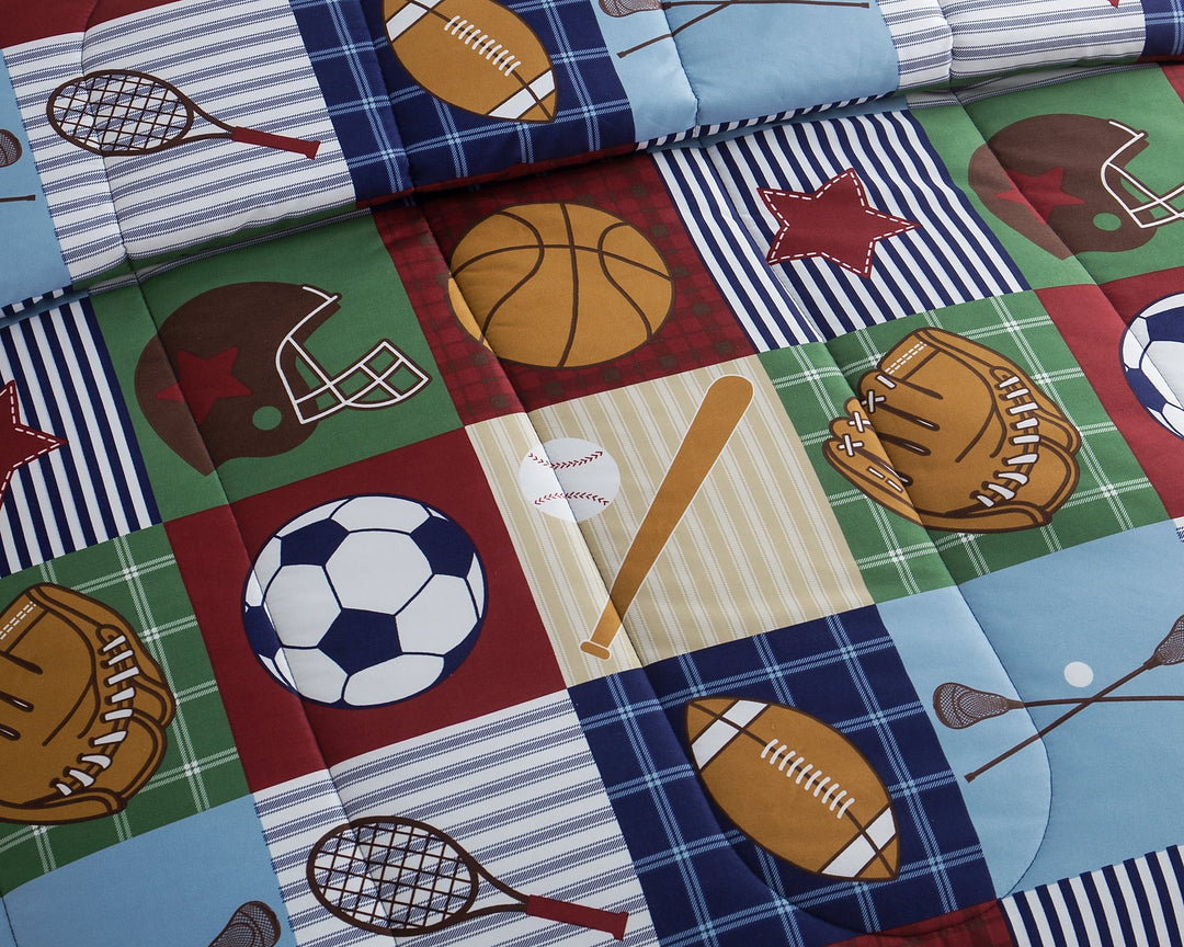 Team Sport 3-Piece Comforter Set Sports Bedding Collegiate Teen Boys Double