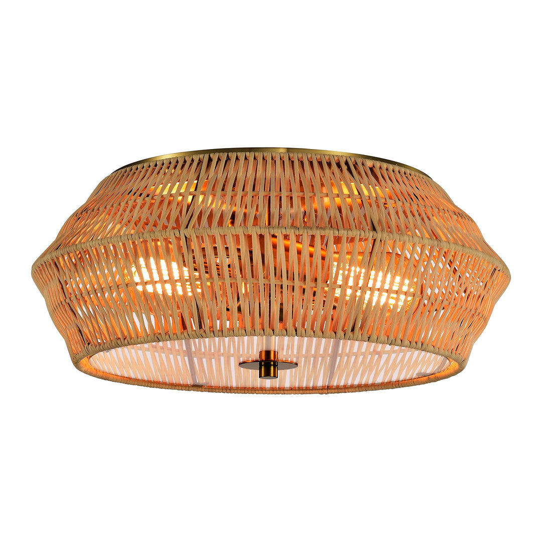 2-Light Natural Rattan Flush Mount Ceiling Light 16 in. Bohemian Eclectic