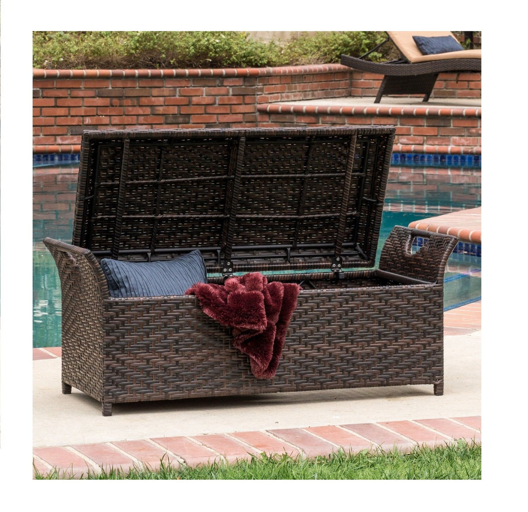 Outdoor Wicker Storage Bench Seat Box