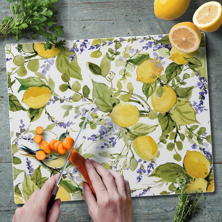 Tempered Glass Counter Saver/Cutting Board Watercolor Lemons 15" X 12" Multi