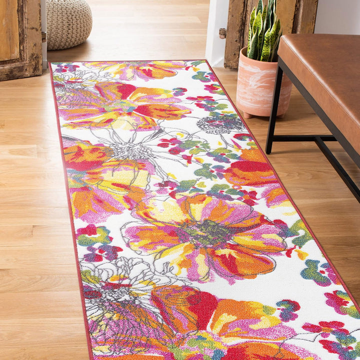 Rugshop Modern Bright Flowers Non-Slip (Non-Skid) Area Rug