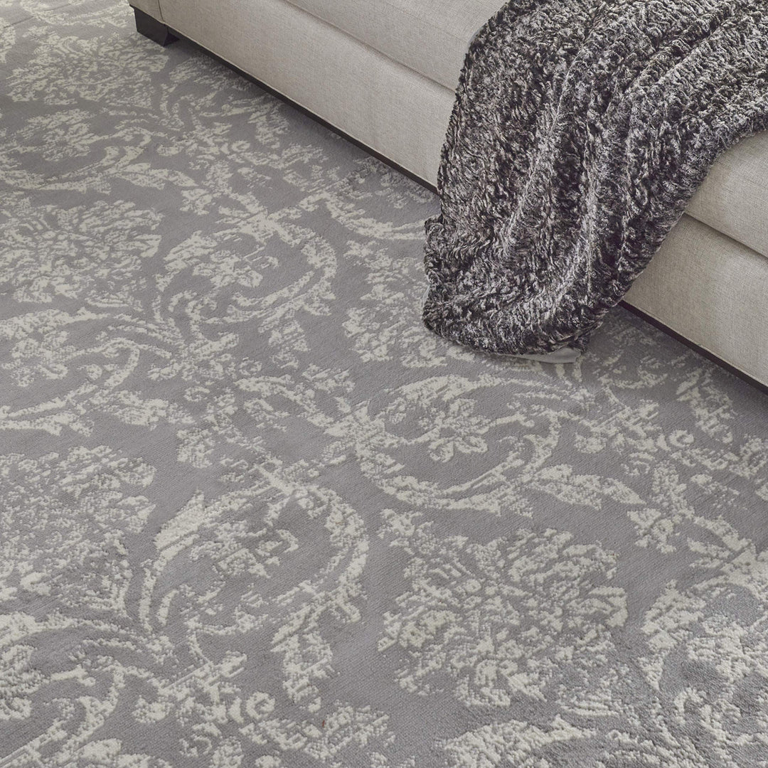 Nourison Jubilant Damask Grey 8'6" x 12' Area -Rug Easy -Cleaning Non Shedding 8'6" x 12' - Grey