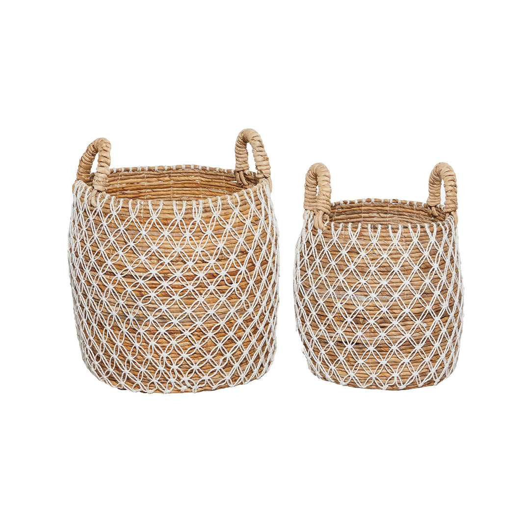 Brown Banana Leaf Natural Storage Basket (Set Of 2) 17 X 19