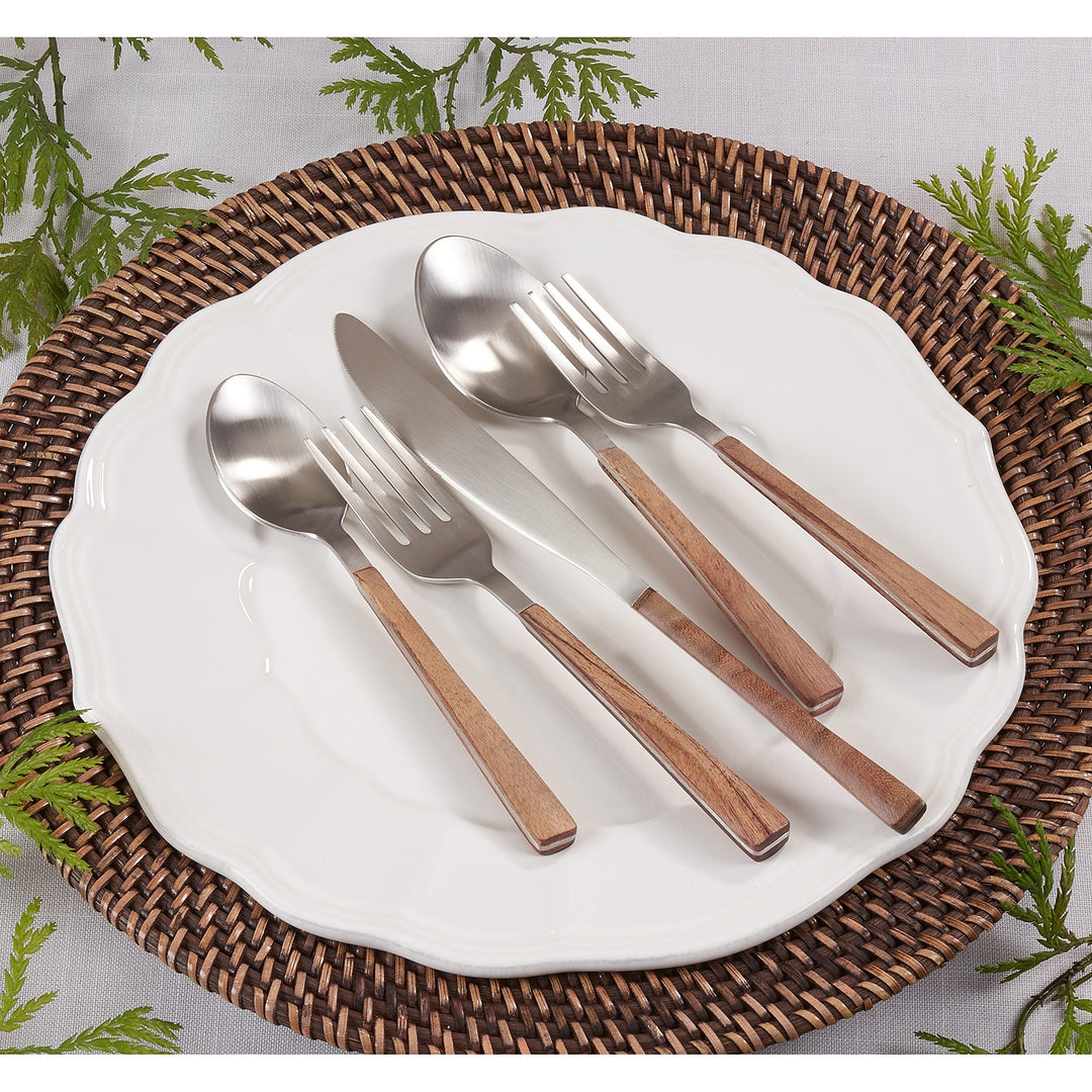 Stainless Steel Flatware With Wood Handle Design (Set Of 5) Tan