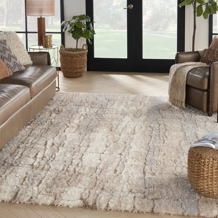 Nourison Luxurious Shag Abstract Ivory Beige 6'7" x 9'2" Area -Rug Easy 6'7" x 9'2" - Ivory Beige