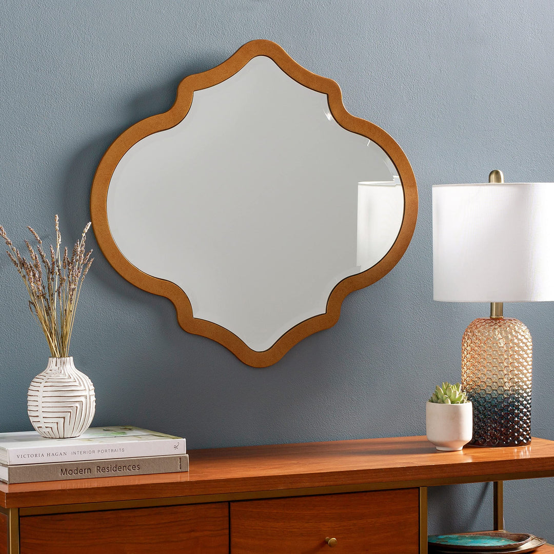 Quatrefoil Gold 28x26-inch Mirror 28" h X 26" w Preppy Traditional Beveled Glass