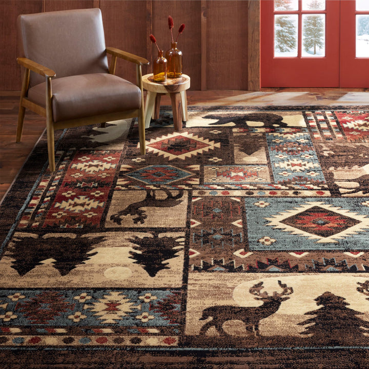 Home Dynamix Buffalo Bear Rustic Area Rug Brown/Red 5'2"x7'2" Rectangular