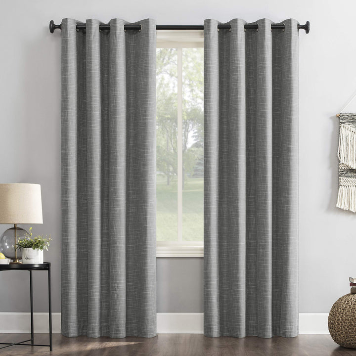 Sun Zero Brooks Burlap Weave Thermal Extreme Total Blackout Grommet Curtain 52 x 96 - Gray