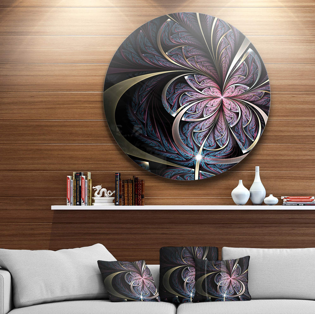 Designart Dark Blue Fractal Butterfly Flower Floral Round Metal Wall Art-Disc of