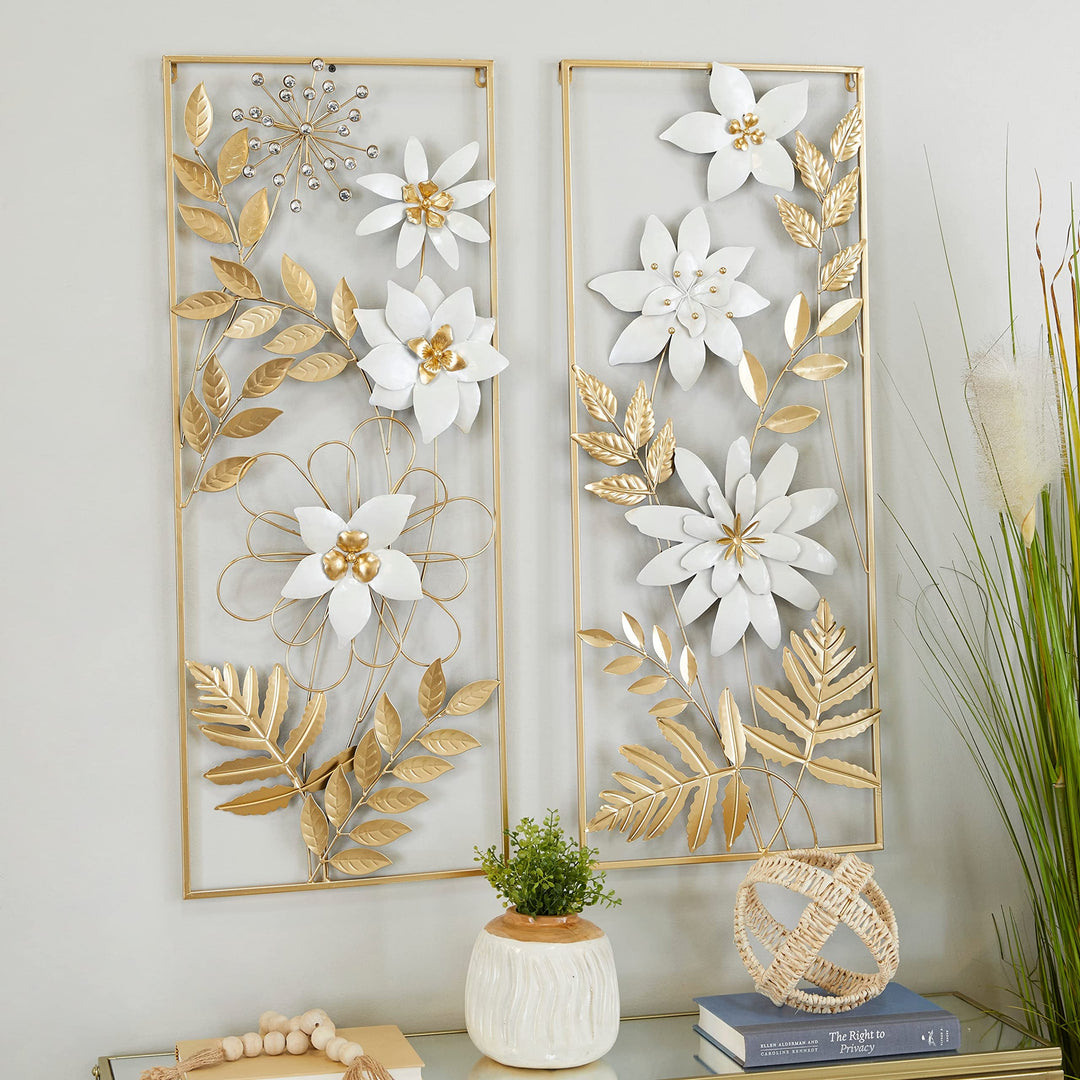 Gold Metal Coastal Floral Wall (Set Of 2) Nautical