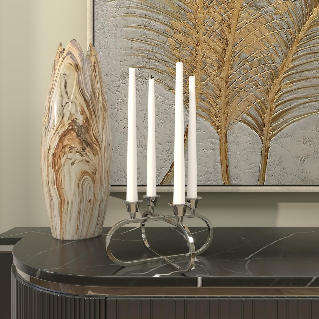 Silver Stainless Steel Overlapping Oval Geometric Candelabra