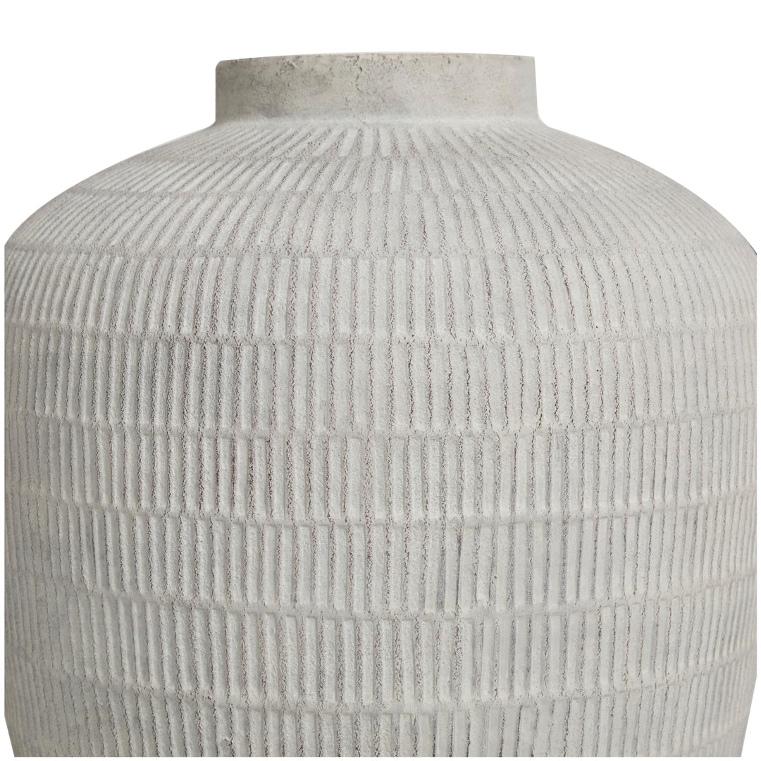 Cream Ceramic Textured Vase with Linear Pattern Off/White