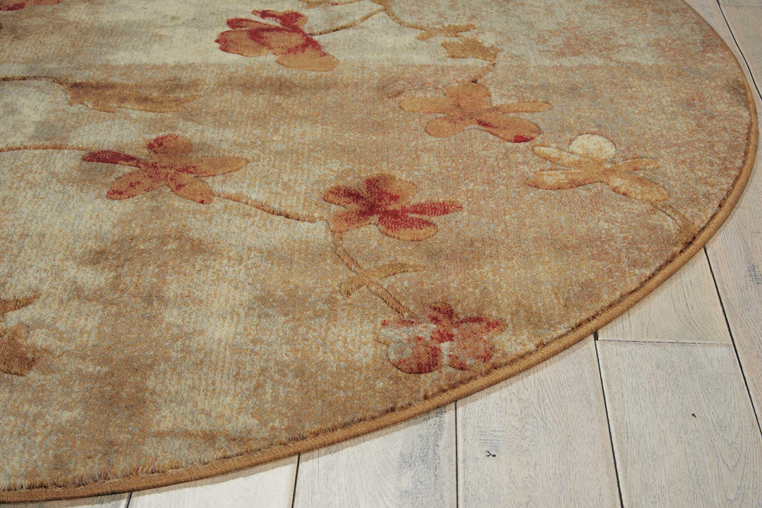 Nourison Somerset Floral Multicolor 5'6" x Round Area -Rug Easy -Cleaning Non