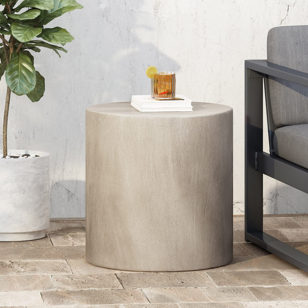 Lightweight Concrete Side Table Grey Industrial Round