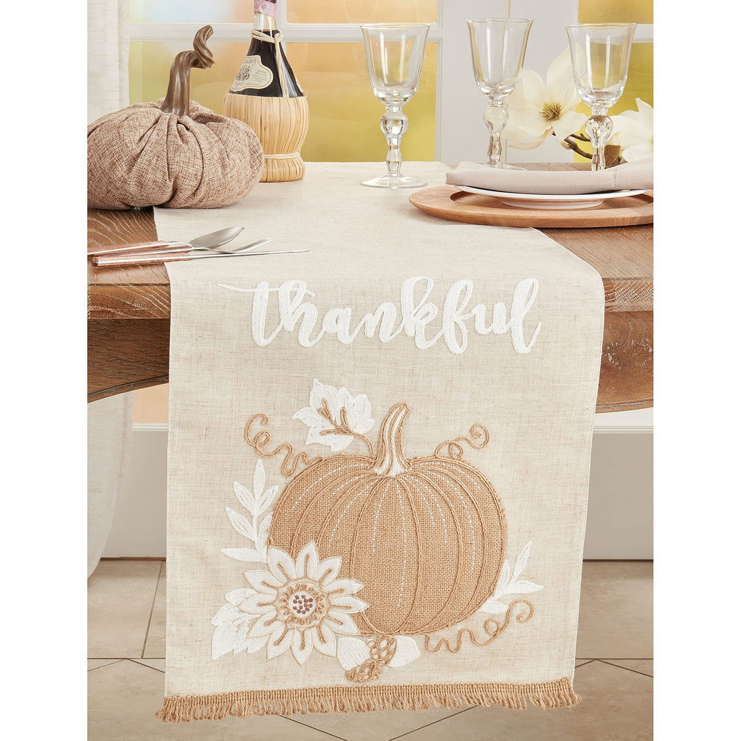 Thankful Pumpkin Design Table Runner 16"x70" Brown Linen Polyester