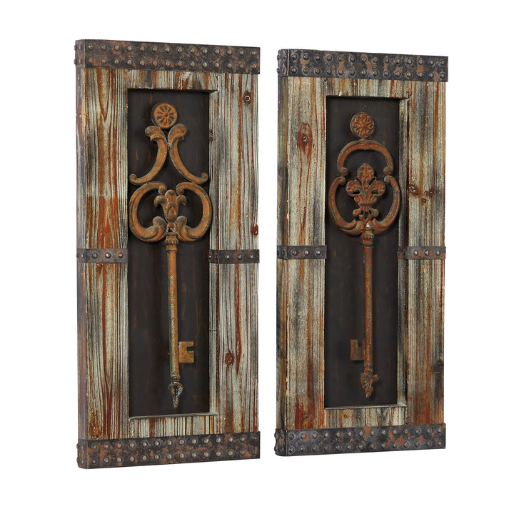 Brown Fir Rustic Wall (Set Of 2) Iron