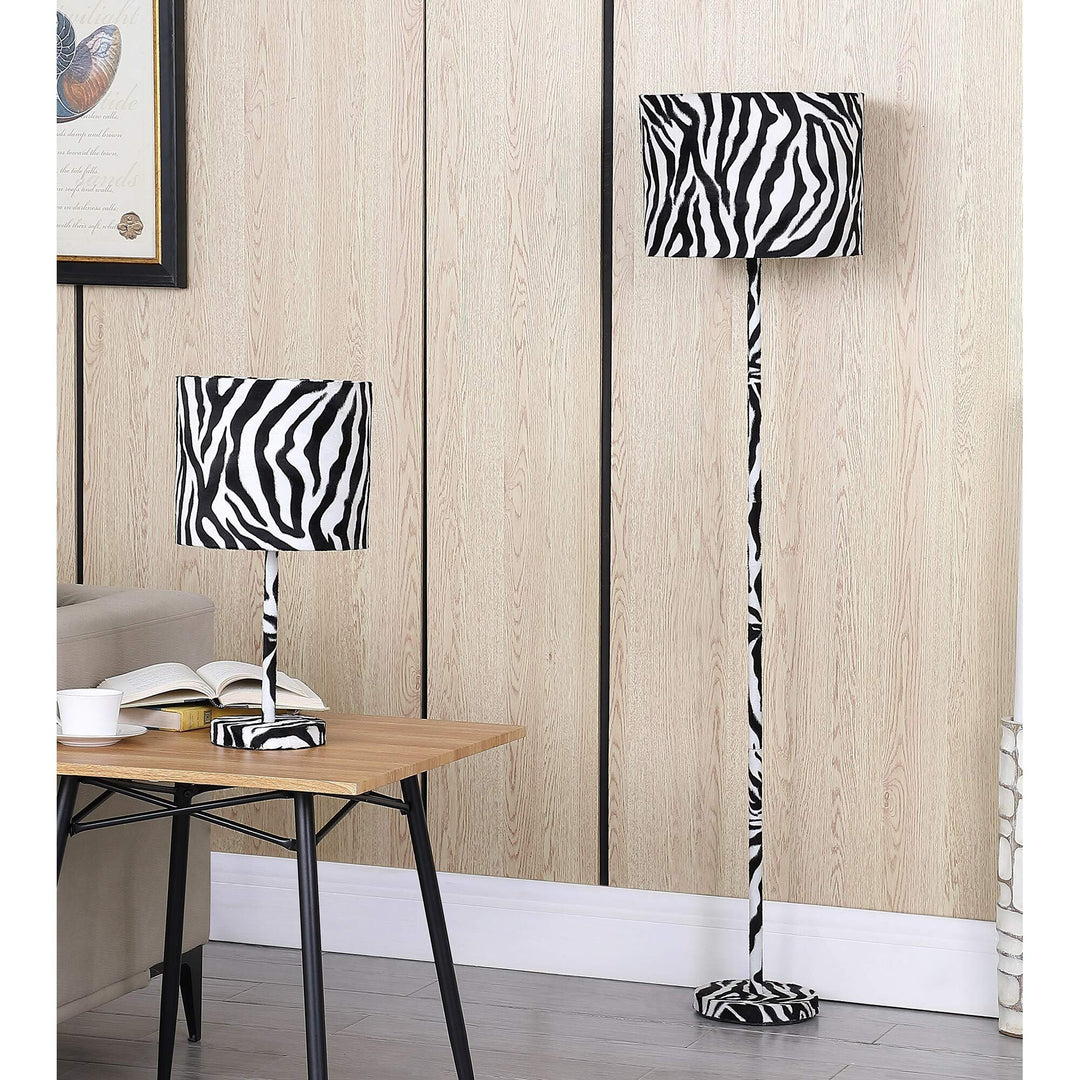 59 in. Suede Zebra Print Floor Lamp White Modern Contemporary