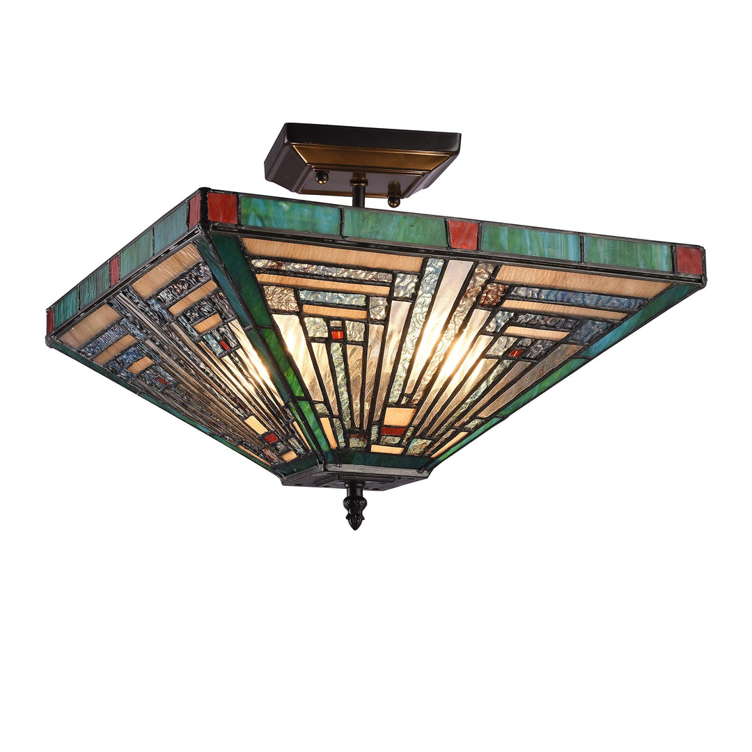 2-Light Mission-Style Stained Glass Semi-Flush Mount Multi Color Mission