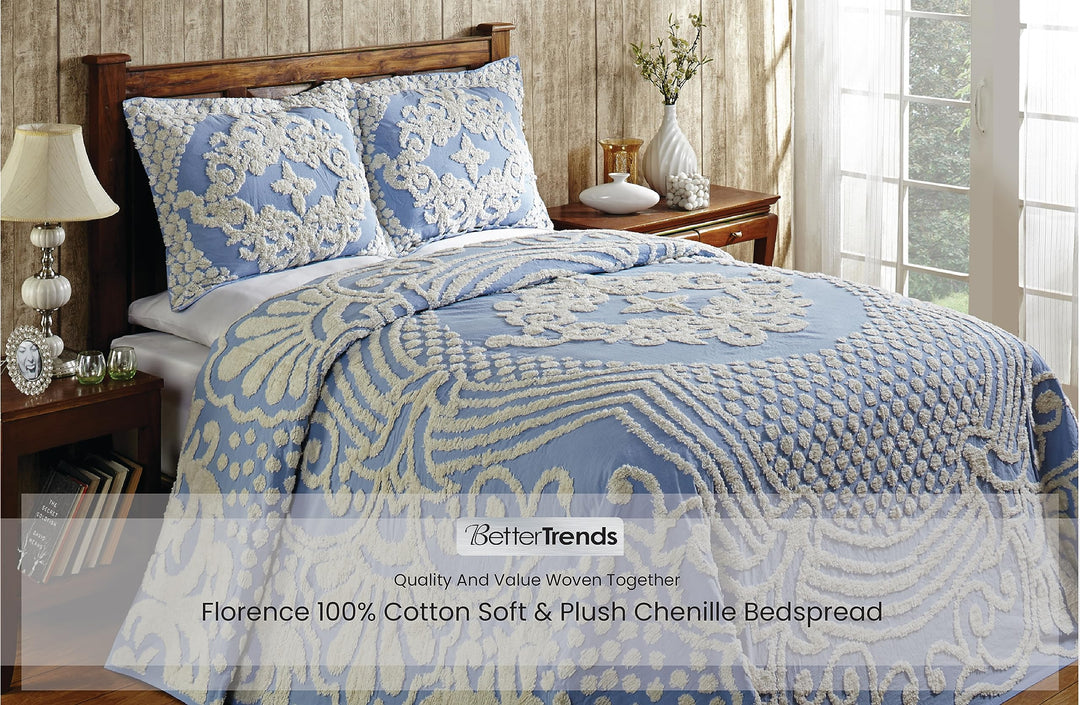 Better Trends 100% Cotton Chenille Bedspreads Size Florence Collection