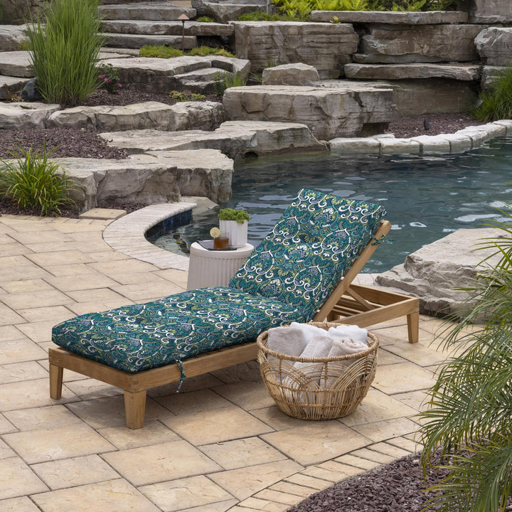 Arden Selections Outdoor Plush Modern Tufted Chaise Cushion 76 x 22 Water Garden Floral